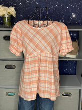 Load image into Gallery viewer, Coral Plaid Babydoll Blouse
