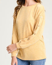 Load image into Gallery viewer, Mustard Ribbed Top with Button Sleeves
