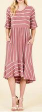 Load image into Gallery viewer, Mauve/Off White Striped Dress
