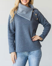 Load image into Gallery viewer, Button Detail Split Collar Sweatshirt
